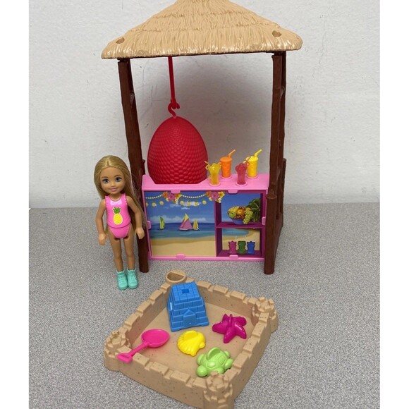 Barbie Other - Mattel Barbie Tiki Hut Playset Incomplete Blonde Chelsea Doll, Sandbox, Drinks‎